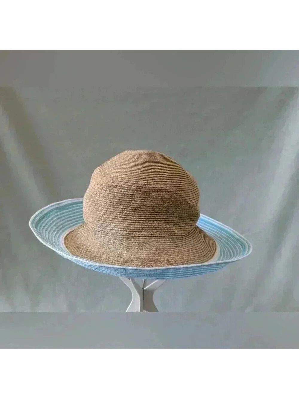 ERIC JAVITS Hampton Sun Hat Squishee Straw Packable Wide Brim Natural Gold Blue